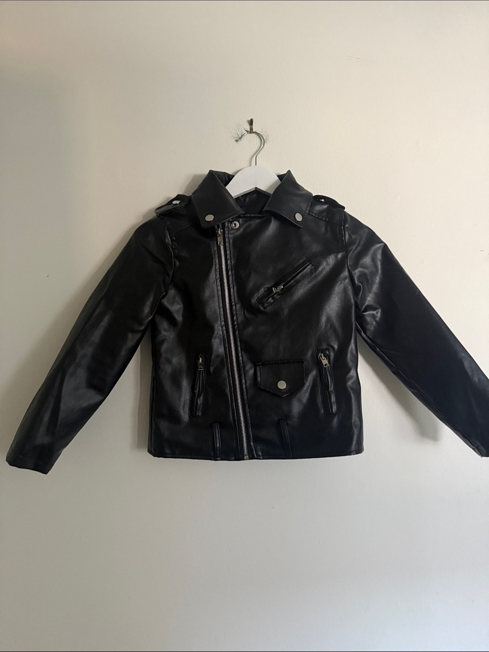 Kids Black Faux Leather Moto Jacket